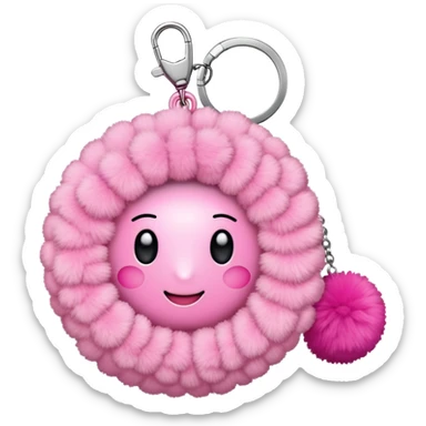 iphone with a pink phone case and a pom pom keychain  sticker