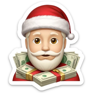 A confident rich emoji face wearing a Santa hat, money stacks, casino vibe, New Year theme, premium 3D emoji style, sharp details, no text, isolated on transparent background sticker