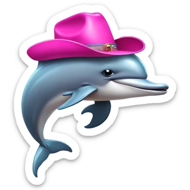 Dolphin with pink cowboy hat and silly face sticker
