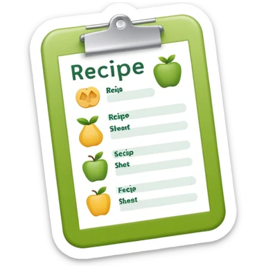 Small icon emoji of recipe sheet, minimum details, green #36a767 main color sticker