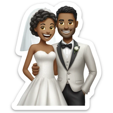 Hyper Realistic beautiful dior bride laughing with a handsome male model groom
 sticker