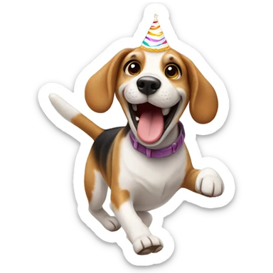 Happy dancing  beagle with birthday cake  sticker