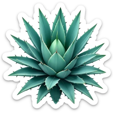 Cinematic Realistic Agave Emoji, Bold and spiky, with long, pointed leaves forming a rosette pattern. The sharp edges and soft blue-green hue exude a sense of rugged beauty and desert resilience. Soft glowing outline, capturing the essence of survival and strength in a striking agave plant! sticker