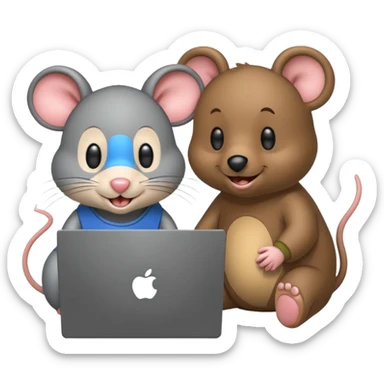 mouse and bear working on a computer but as a favucon sticker