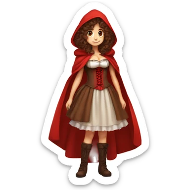 Little Red Riding Hood long curly hair brown corset and dress full body pose non-chibi sticker