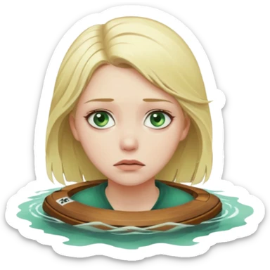 sad depressed weak cs major who is a pretty girl with blond hair and green eyes drowning on ship, very pretty very sad and weak. Near death almost dead drowning. But the pretty girl is like the whole ship and her face is on the helm. sticker