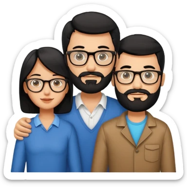 A family of a man, a woman and a boy, tanned, having black hair, the man wears glasses and has a beard.  sticker