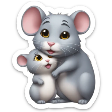 a male rat kissing a female cat sticker