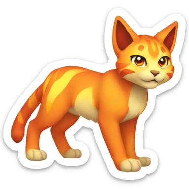Red orange yellow Fire-type-lynx-Pokémon Full Body sticker