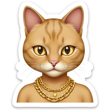 judgy female cat with gold chains, hip-hop style sticker