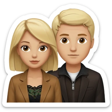 Love tan woman blonde hair and black lace  with blonde man Brown shade jacket sticker