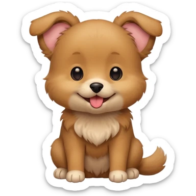 Cute small brown fluffy dog emoji icon. Round face, short muzzle, light brown fur with slightly darker ears, small black nose, happy smiling expression with tongue out. Soft friendly eyes, sitting pose with front paws together. Simple clean vector style, minimal details, kawaii style. sticker