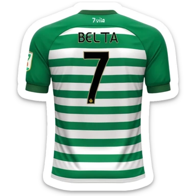 back view of a Real Betis football jersey, only the back, number 7 clearly visible, green and white stripes, simple and clean sticker