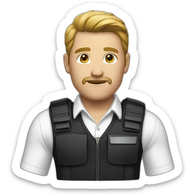 security agent, white shirt and black pants. and vest. sticker