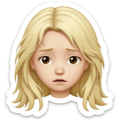 blonde girl, with long messy hair, and sad look sticker