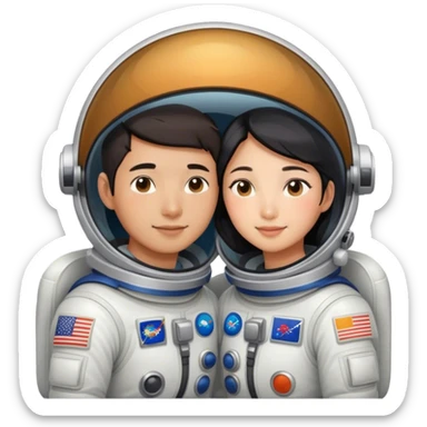 Asian Astronaut couple cuddling  sticker
