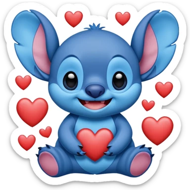 Stitch surrounded by hearts  sticker