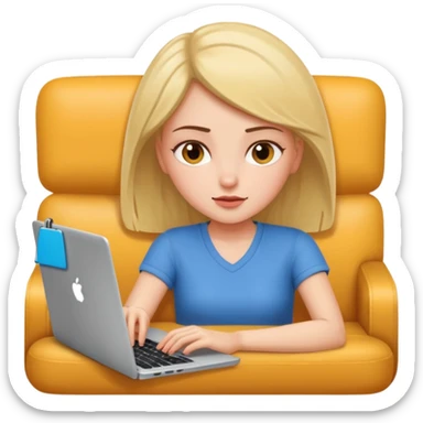 A girl is lying on the couch with a laptop, working sticker