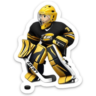 Ice hockey goalie with black and gold pads sticker