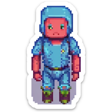 Convert this character to Minecraft style, blocky pixelated look, keep colors and main features. sticker