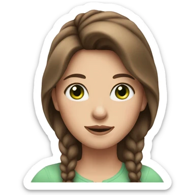  lady with brown hair and green eyes and a unicorn sticker