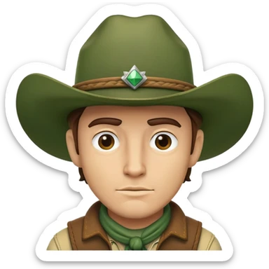 Rugged cowboy character with a forest green cowboy hat sticker