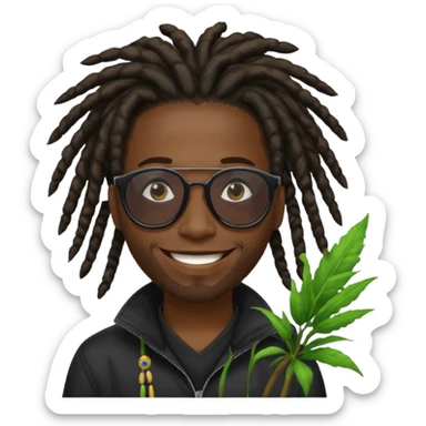 a black african guy with dreadlocks, wearing black shades and aura farming emoji sticker