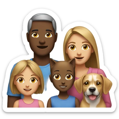 Family with two girls, three cats and one dog sticker