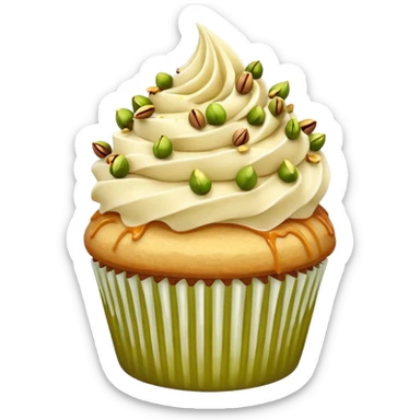 Vanilla cupcake with vanilla frosting with caramel drizzle & crushed up pistachios  sticker