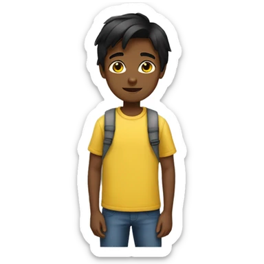 Boy with straight black hair in middle part wearing a yellow shirt  sticker