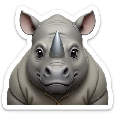 cinematic-noble-rhinoceros-portrait-emoji,-poised,-with-a-massive,-powerful-build-and-a-thick,-hide-of-slate-gray,-deep-set-soulful-piercing-eyes,-simplified-yet-sharp-and-sophisticated-features,-highly-detailed, with large black eyes, szoomed out showing houlders sticker