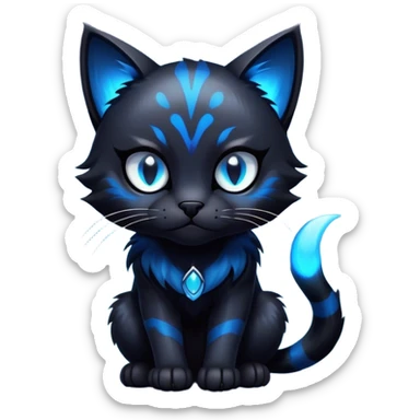 Cool cute edgy dark gloomy black abyssal Abyss-Night-Cat with glowing blue markings sticker