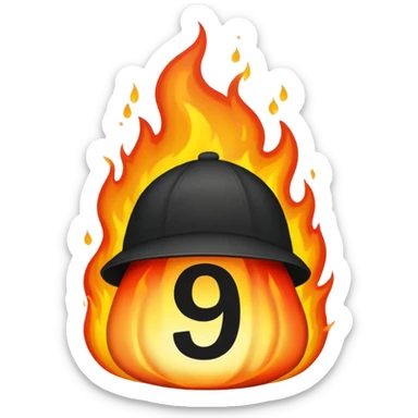 black cap on fire with number “9” on it sticker