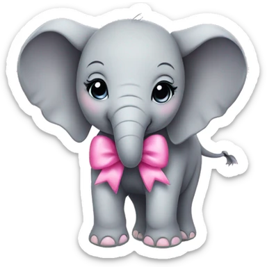 Cute baby elephant and pink bow sticker