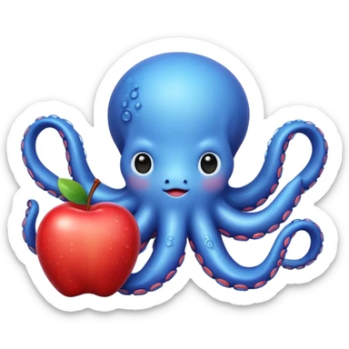 blue kawaii octopus holding an apple sticker