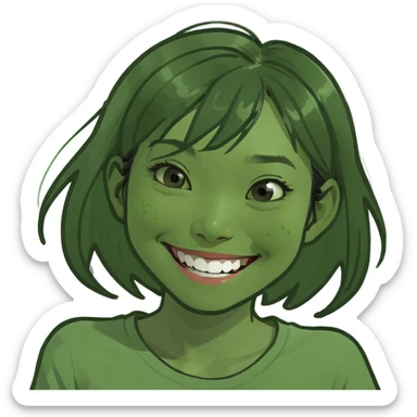 Asian girl smiling goofy sticker