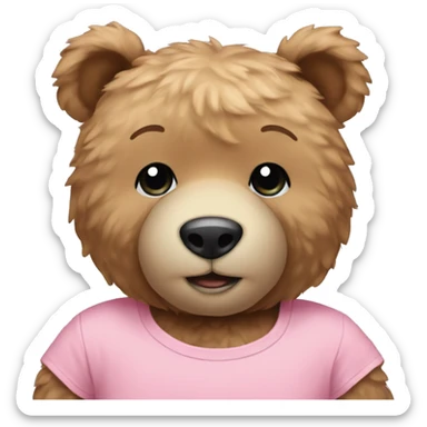 Teddy bear wearing pastel pink t-shirt sticker