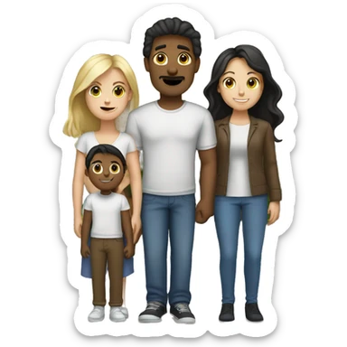 Family of 4: Blonde Women, Black Hair Man, Brown Hair Daughter and brown Hair son  sticker