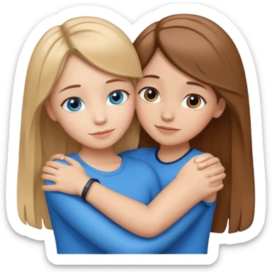 two Girls, Brown and Blonde hair, with Blue Eyes hugging one has Brown hair cute Hug another Version  sticker