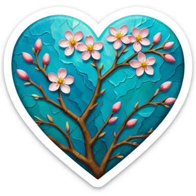 Vangogh almond blossom in a heart sticker