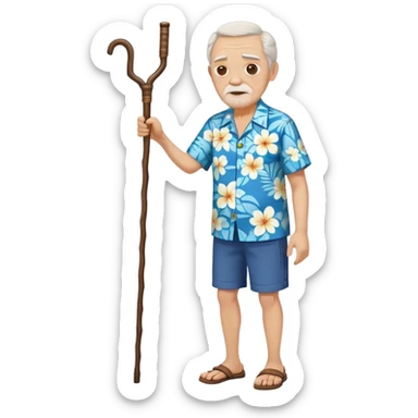 old man with hawai blue floweral shirt  full body with stick sticker