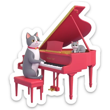 woman playing piano while her cat sits on top of the piano sticker