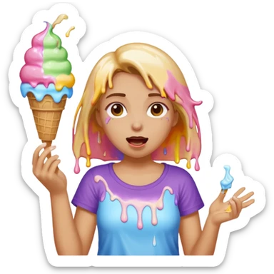Girl throwing up ice cream sticker
