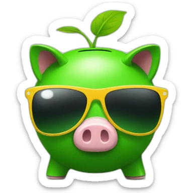 green piggybank with sunglasses sticker