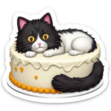 Fluffy black long haired cat cake sticker