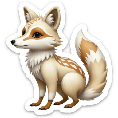 White albino fantasy-tanuki-jackal-Coyote-marsupial-fursona-hybrid animal creature full body with intricate markings  sticker