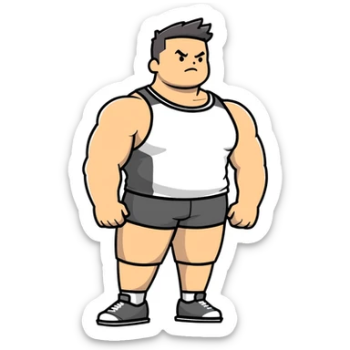 full body bulky male figure standing wearing athletic clothes, muscular build, not overweight but not skinny, tank top and shorts sticker