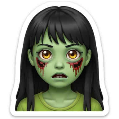Zombie emoji girl, light green skin, black long hair with bangs sticker