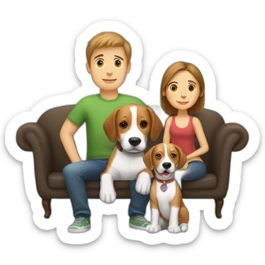 Brown hair White boy and girl and beagle Sit on couch sticker