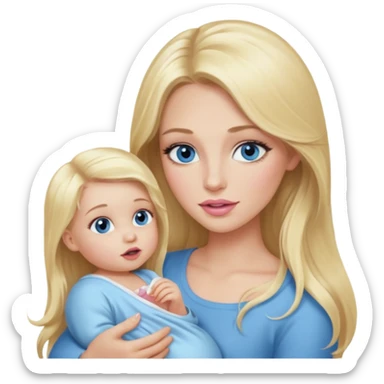 Blonde baddie with long hair Pretty makeup long lashes blue  eyes ,   light pink lips feeding baby boy sticker